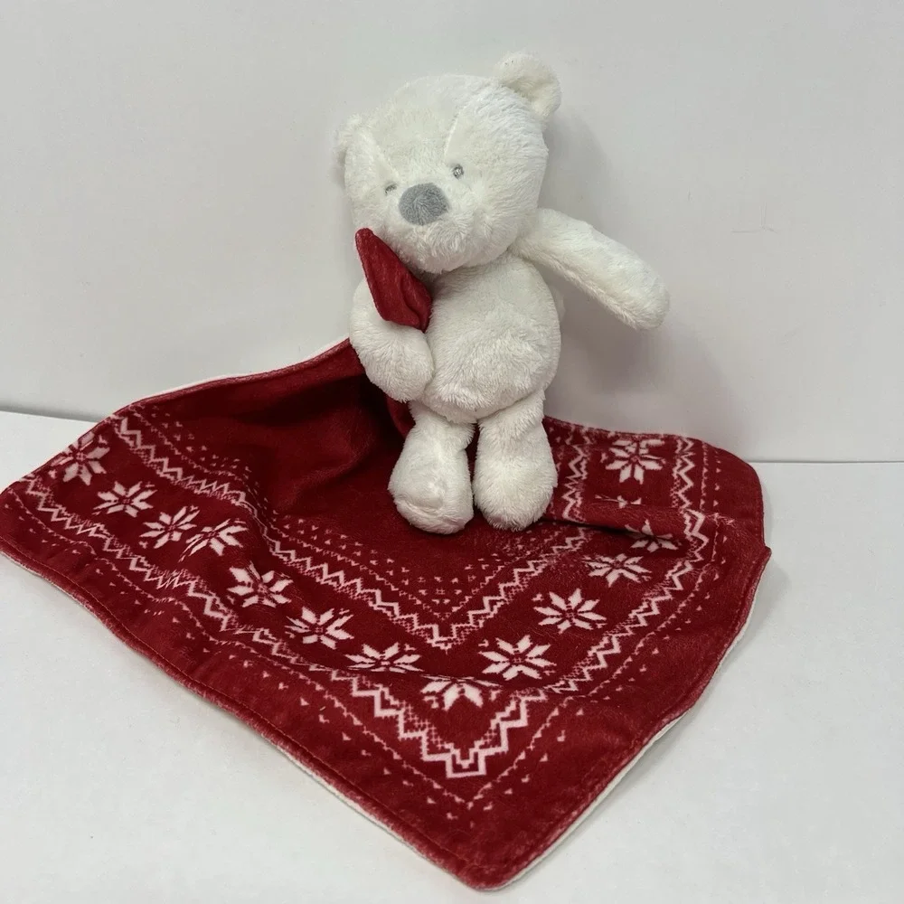 Carters Christmas lovey teddy bear rattle red Security Blanket baby cuddling toy